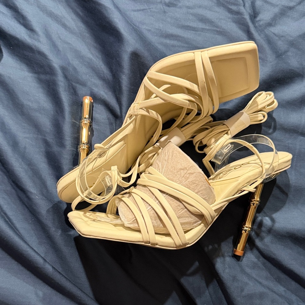 Aldo Beige Strappy Lace-Up Heeled Sandals